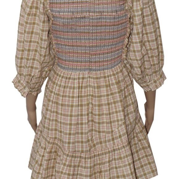 Doen Leda Dress Austin Plaid Printed Smocked Ruffle Mini New S - Picture 4 of 6